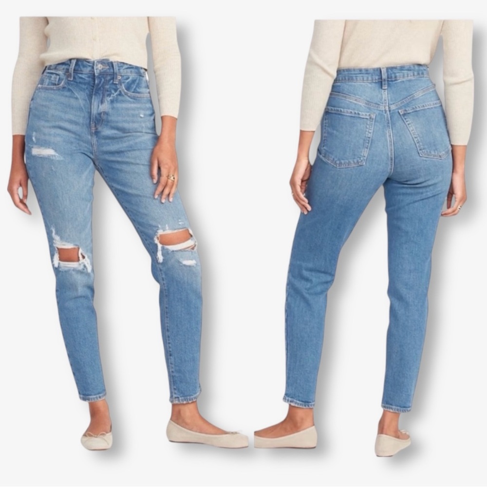 Old Navy High Waisted OG Straight Ripped Distress Jeans What a Dahlia 10 Petite
